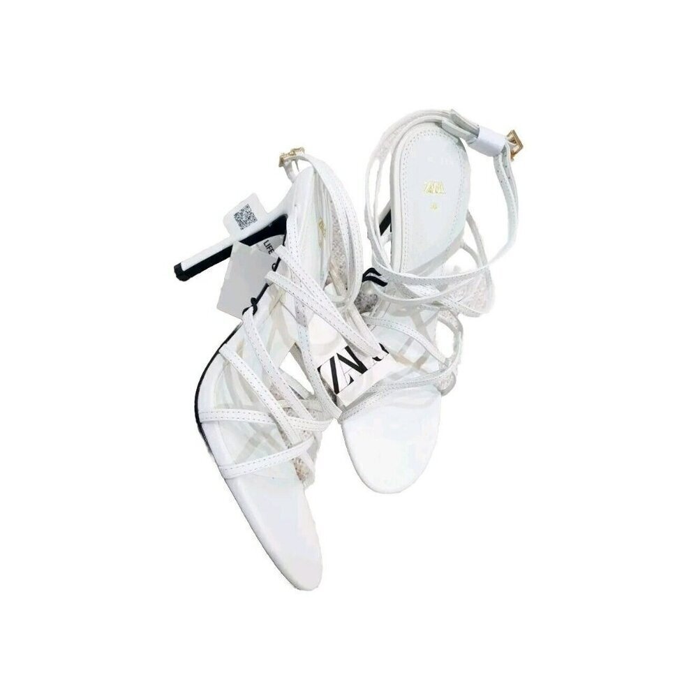 ZARA NWT AUTHENTIC WHITE LEATHER HIGH HEEL SANDALS REF. 1331/910  USA 10 /41